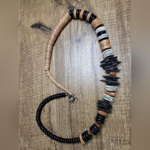 Vintage wood and abalogne necklace